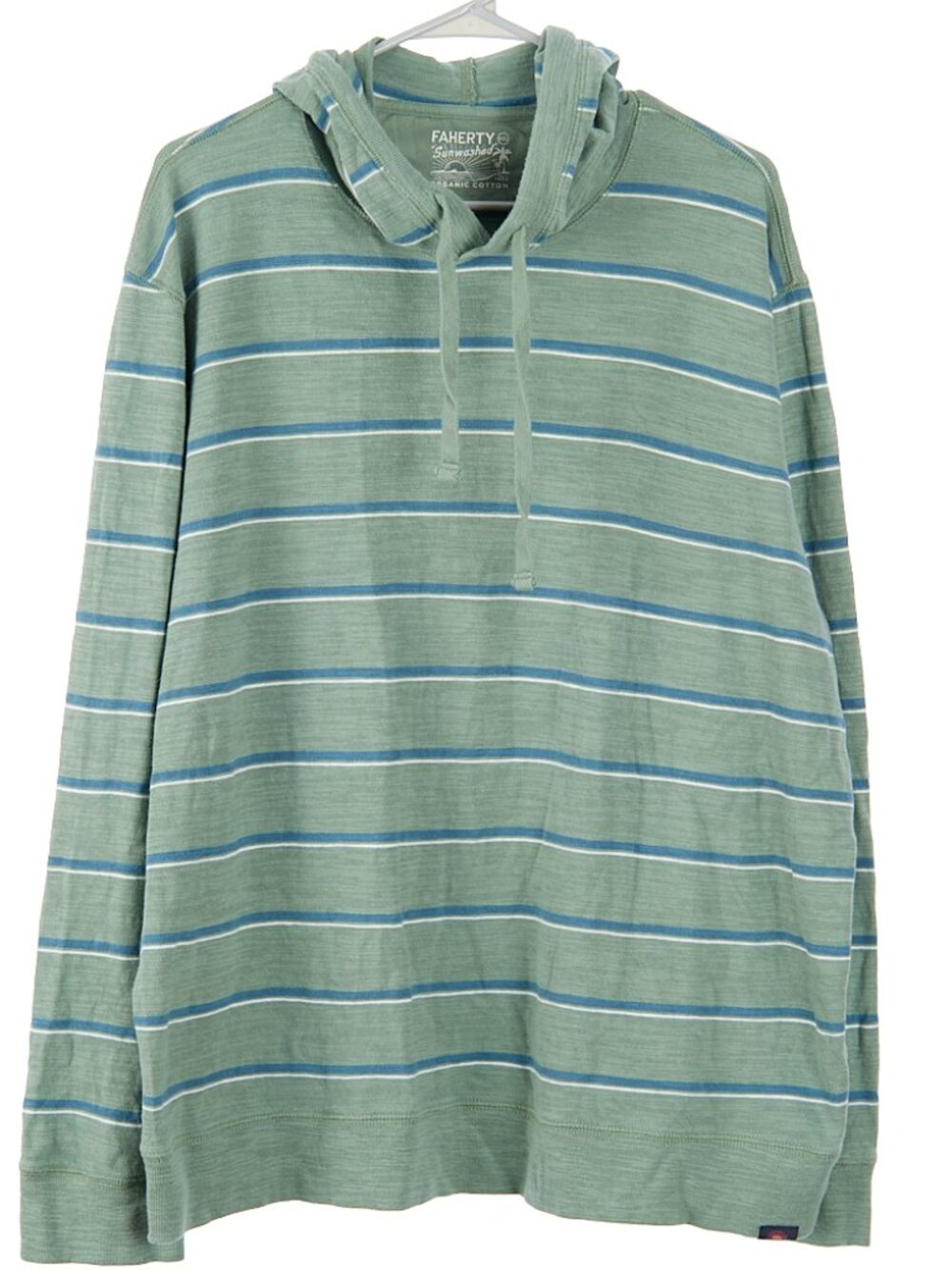 Faherty Sunwashed Organic Cotton Green Striped Hoodie Men's XXL